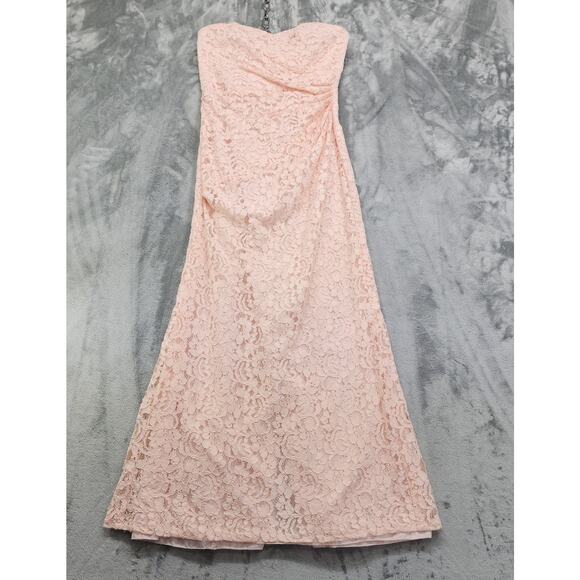 David's Bridal Strapless Lace Dress Size 10 Pink Sweetheart Neckline Formal David's Bridal Strapless Lace Dress Size 10 Pink Sweetheart Neckline Formal